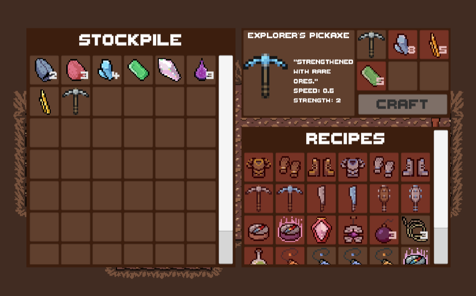 A screenshot of the crafting menu in Cavern Blitz