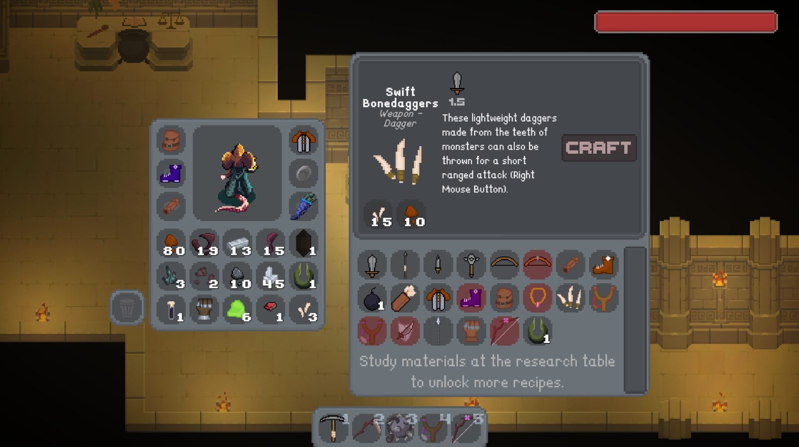 The crafting UI