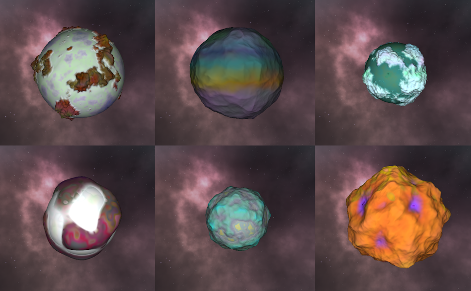 A number of planets made using the generator